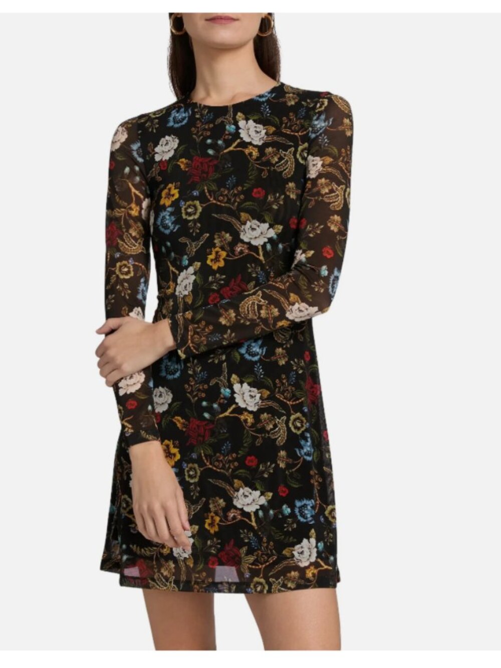 Alice and Olivia Delora Floral Long Sleeve Mesh Minidress